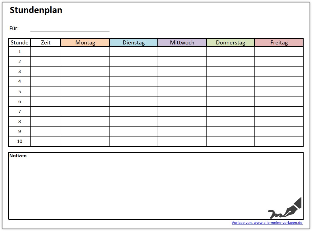 Vorlage F r Stundenplan
