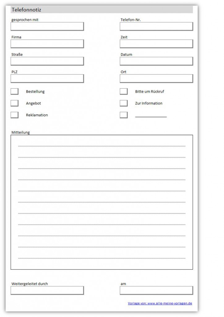 Telefonnotiz - Excel Vorlage - Alle-meine-Vorlagen.de
