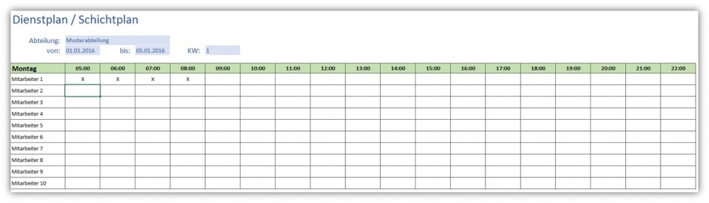 Einfacher Dienstplan / Schichtplan | Alle-meine-Vorlagen.de