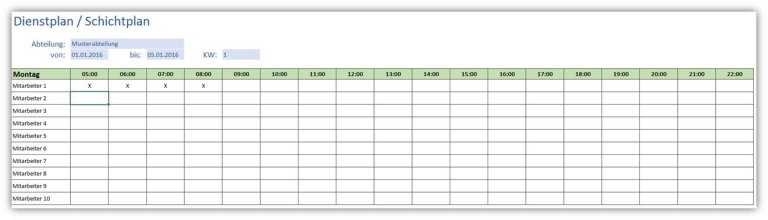 Einfacher Dienstplan / Schichtplan | Alle-meine-Vorlagen.de