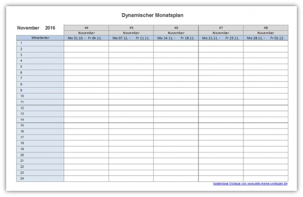  Dynamischer Monatsplan als Excel Vorlage - Alle-meine-Vorlagen.de Illustration 