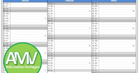 Vorlage Quartalskalender für Excel