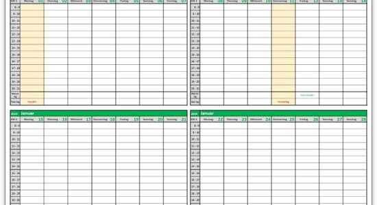 Wochenkalender für 4 Wochen zum Ausdrucken in Excel