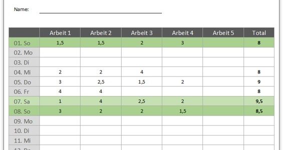 Stundenzettel-Vorlage für Excel