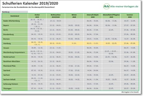 Schulferien 2019-2020