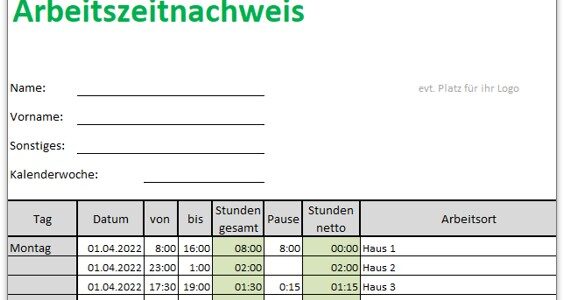 Arbeitszeitnachweis Vorlage: Kostenlos und übersichtlich