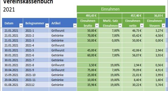 Kassenbuch für Vereine – Excel zum Download