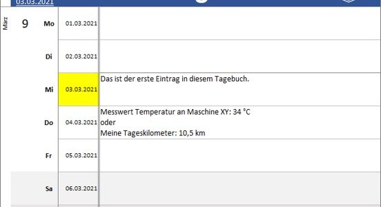 Tagebuch für Excel