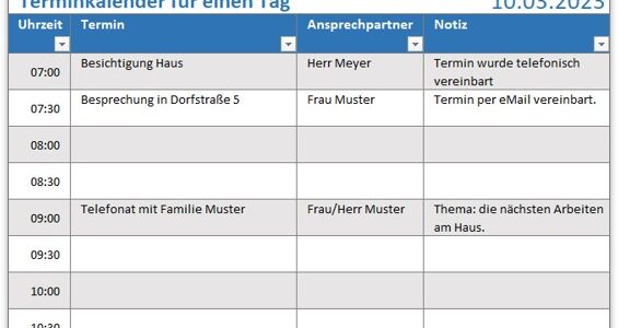 Terminkalender für einen Tag
