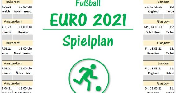 EM 2021: Spielplan für Excel