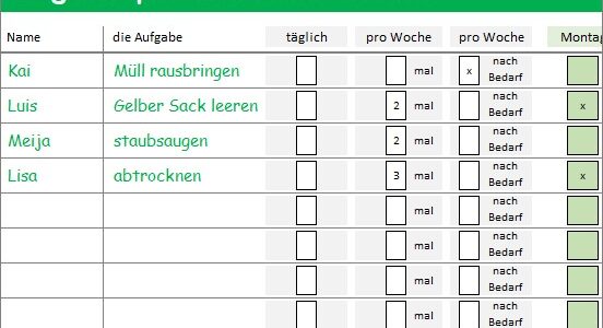 Aufgabenplaner für Kinder zum Ausdrucken