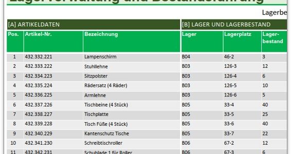 Lagerverwaltung und Bestandsführung mit Excel