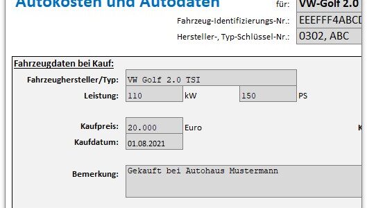 Autokosten und Autodaten mit Excel erfassen