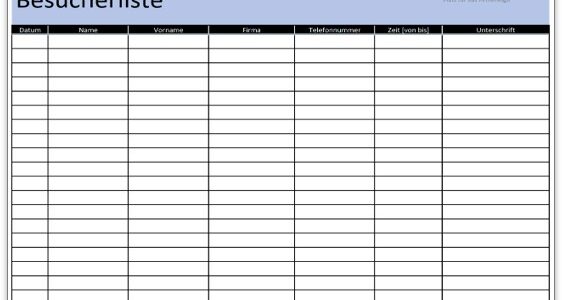 Gästeliste und Besucherliste als Excel- und als PDF-Vorlage