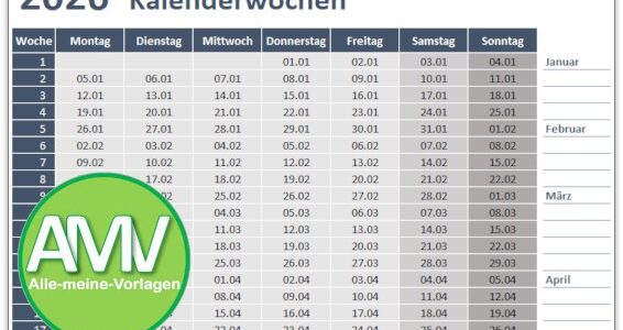 Kalenderwochen – Vorlage für ein beliebiges Jahr