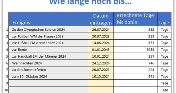 Tagerechner als Excel Vorlage – Wie lange noch bis