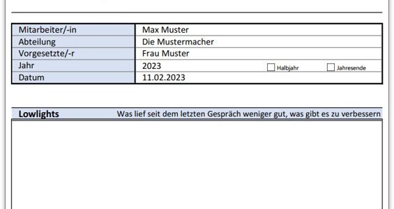 Mitarbeitergespräch Vorlage für Excel