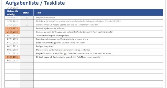 Aufgabenliste / Taskliste – Kostenlose Vorlage für Excel