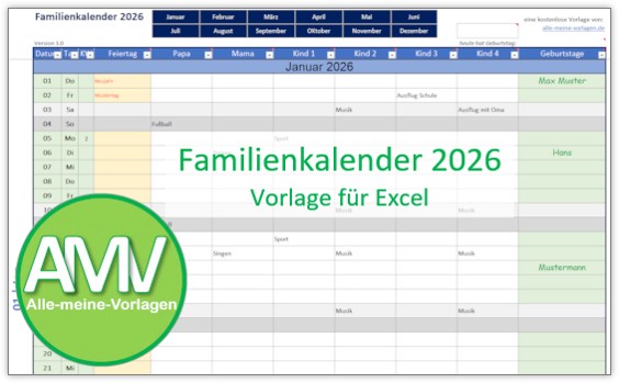 Familienkalender als Excel-Vorlage
