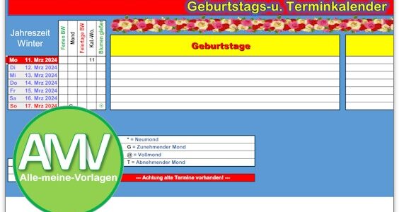 Universelle Kalendervorlage für Excel