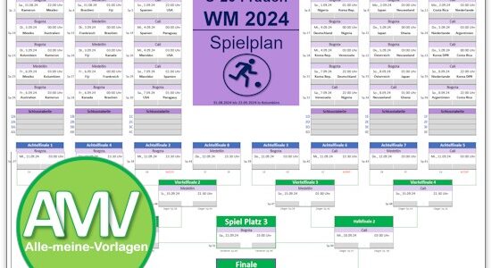 U20 Frauen WM 2024 – Spielplan für Excel
