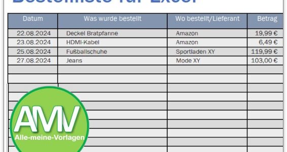 Bestellliste für Excel – Behalte den Überblick über deine Bestellungen