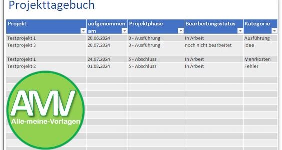 Projekttagebuch – Eine Excel Vorlage für Projektleiter