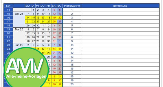 Jahreskalender 2025 Excel: Für jedes Jahr und auf jeden Startmonat einstellbar