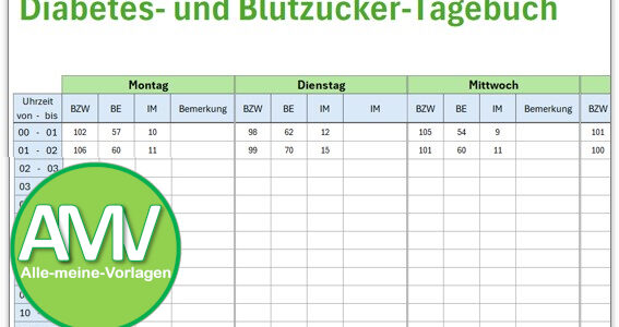 Diabetes- und Blutzuckertabelle für Excel