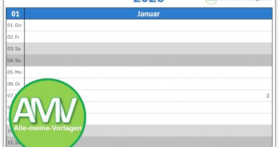 Kalendervorlage mit 12 Monatsblättern für Excel