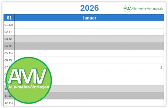 Kalendervorlage mit 12 Monatsblättern für Excel