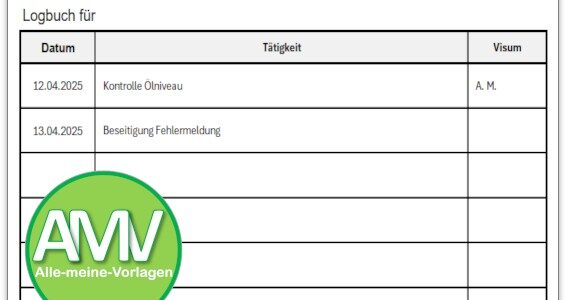 Logbuch Vorlage für Excel, Word und als PDF