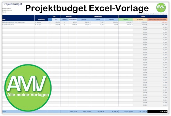 Projektbudget Vorlage für Excel