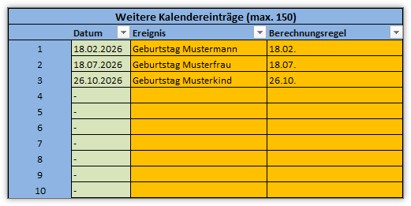 AMV-Jahreskalender 2026 - Kalendereinträge
