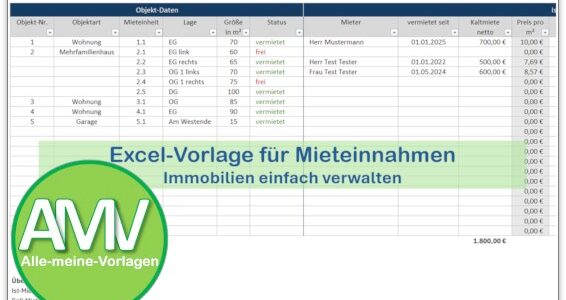 Excel-Vorlage für Mieteinnahmen – Immobilien einfach verwalten