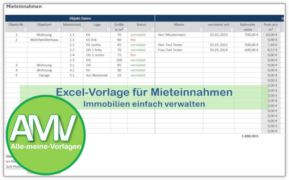 Excel-Vorlage für Mieteinnahmen