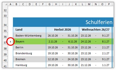 Schulferienkalender 2026/2027 als Excel Vorlage