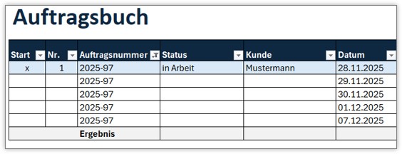 Auftragsbuch für Excel - Auftragsübersicht