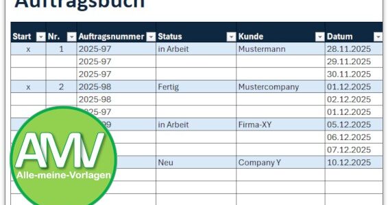 Auftragsbuch für Excel
