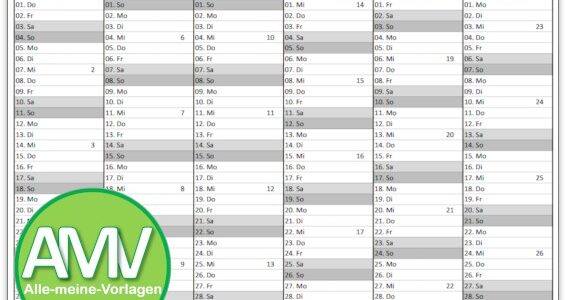 Einfacher Kalender 2026 – Excel Vorlage im A5-Format