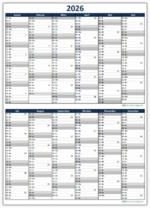 Einfacher Kalender 2026 – Excel Vorlage im A5-Format - Alle-meine