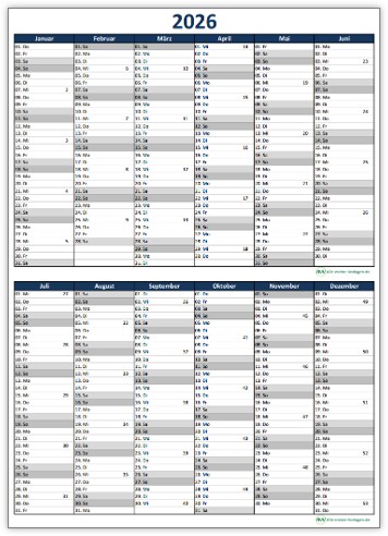 Einfacher Kalender 2026 – Excel Vorlage im A5-Format