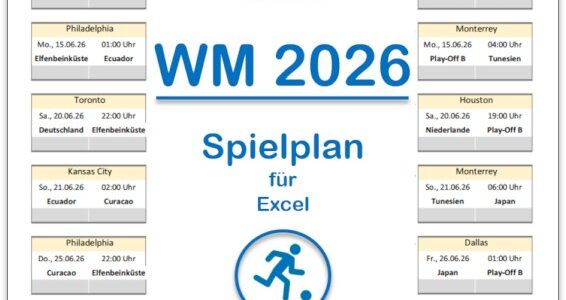 WM 2026 Spielplan für Excel zum Ausfüllen