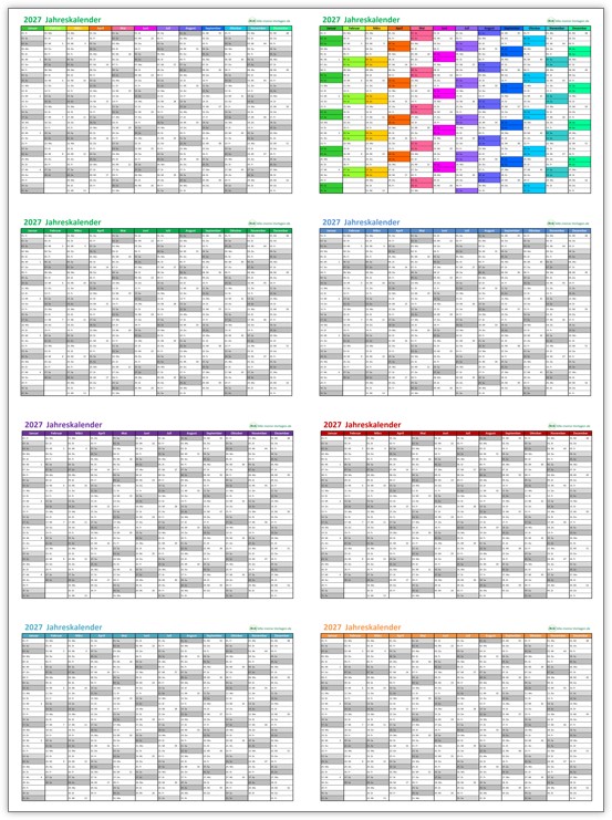 Kalender 2027 - kostenlose Vorlage für Excel und als PDF