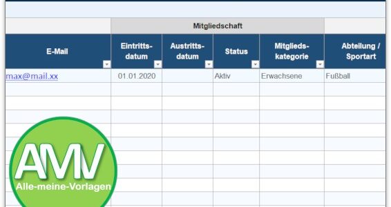 Mitgliederverwaltung Vorlage für Excel