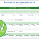 Vermögensübersicht als kostenlose Excel Vorlage
