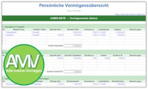 Vermögensübersicht als kostenlose Excel Vorlage