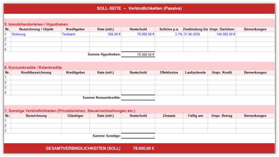 Vermögensübersicht als kostenlose Excel Vorlage - Passive