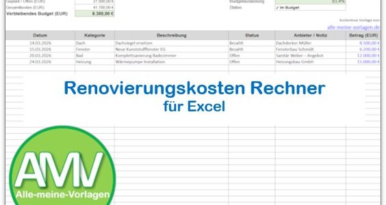 Renovierungskosten Rechner Excel – Budgetplaner für deine Hausrenovierung