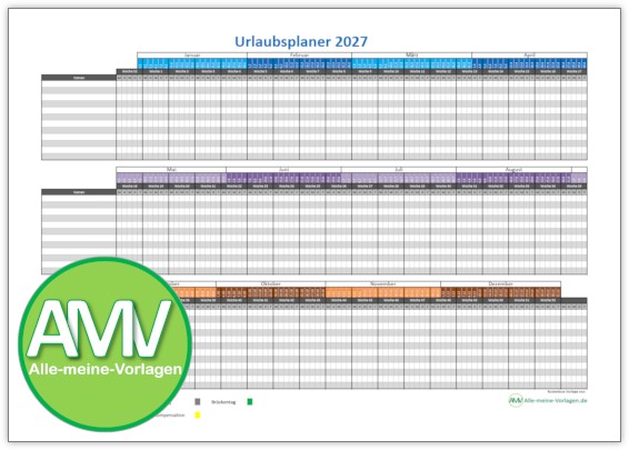 Urlaubsplaner 2027 – kostenlose Excel Vorlage